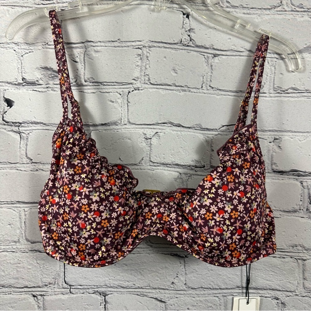 Sanctuary Women’s Micro Garden Shirred V-Neck Bikini Top Retrograde Print M NWT